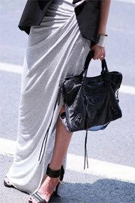 Grey Ruche Split Jersey Maxi Skirt