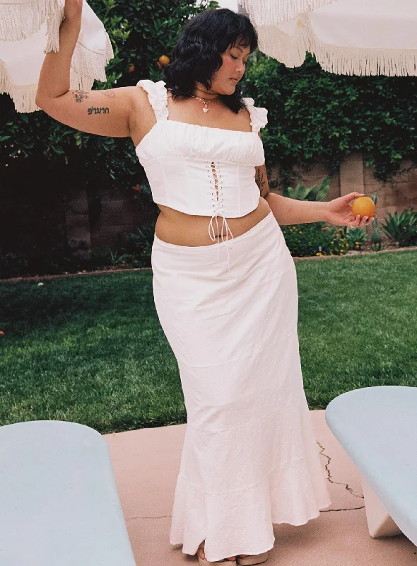 Raven Mid Rise Maxi Skirt White Curve