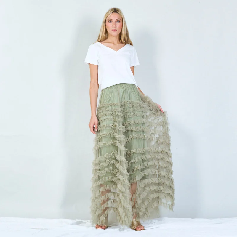 Ruffled tulle maxi skirt wholesale