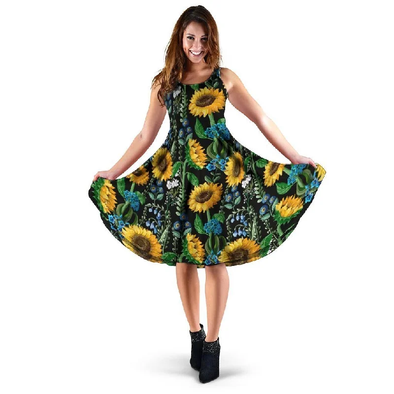 Black Sunflower Floral Dress