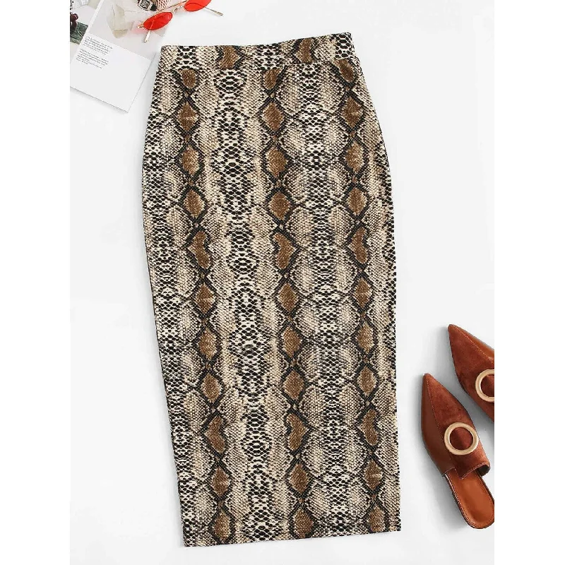 Split Hem Snakeskin Pencil Skirt